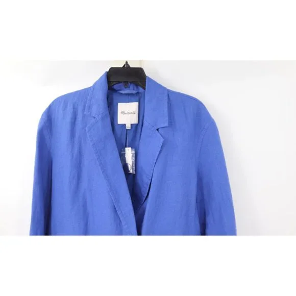 NWT madewell blazer women's Small Double breasted crossover linen blue notch